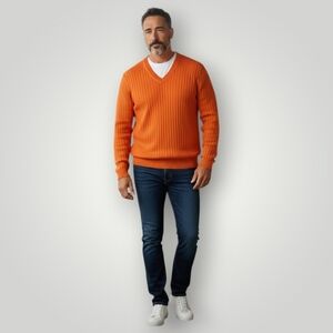 Talbots Mens Pima Cotton Ribbed‎ V-Neck Sweater L Burnt Orange Old Money Preppy